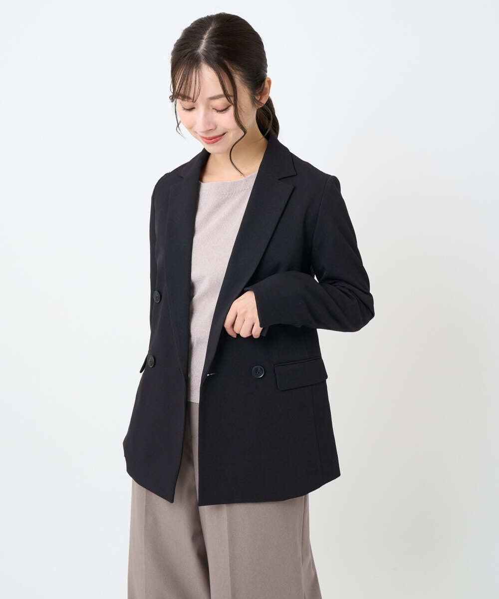 F1DAE45230 MK MICHEL KLEIN(小さいサイズ)(メゾン ドゥ サンク) 【小さいサイズ】ダブルブレストジャケット/洗える ブラック