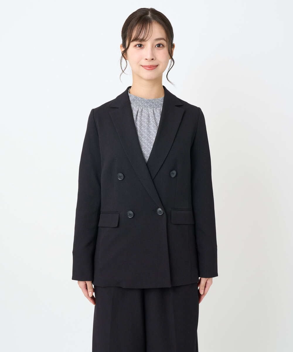 F1DAE45230 MK MICHEL KLEIN(小さいサイズ)(メゾン ドゥ サンク) 【小さいサイズ】ダブルブレストジャケット/洗える ブラック