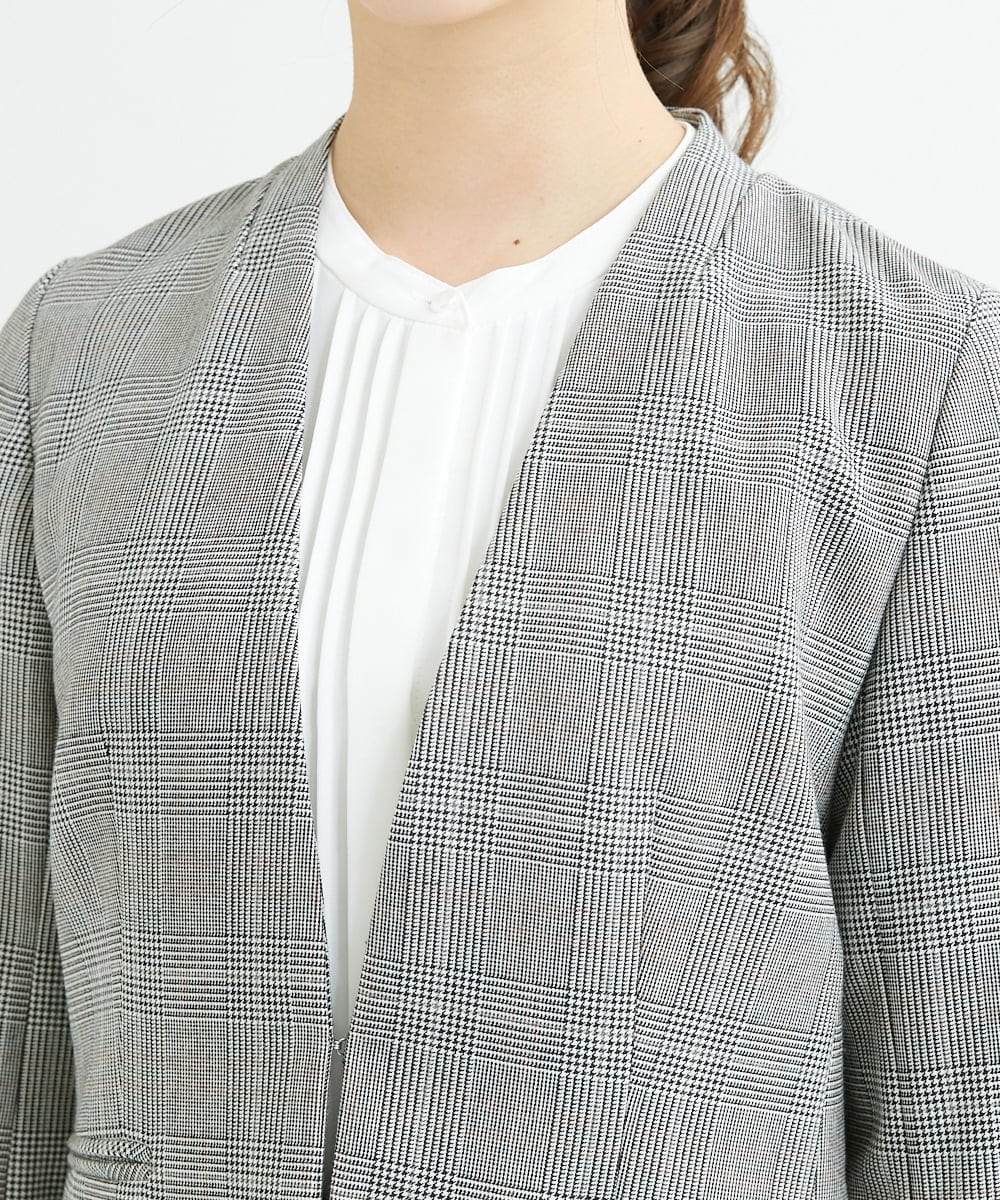 F1DAV38230 MK MICHEL KLEIN(小さいサイズ)(メゾン ドゥ サンク) 【小さいサイズ】カラーレスジャケット(無地・チェック)/洗える ネイビー（無地）