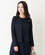 F1DDV91230 MK MICHEL KLEIN(小さいサイズ)(メゾン ドゥ サンク) 【小さいサイズ】ノーカラーラメツイードジャケット/洗える ネイビー