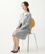 F1DDV91230 MK MICHEL KLEIN(小さいサイズ)(メゾン ドゥ サンク) 【小さいサイズ】ノーカラーラメツイードジャケット/洗える ネイビー