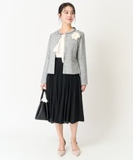 F1DDV91230 MK MICHEL KLEIN(小さいサイズ)(メゾン ドゥ サンク) 【小さいサイズ】ノーカラーラメツイードジャケット/洗える ネイビー