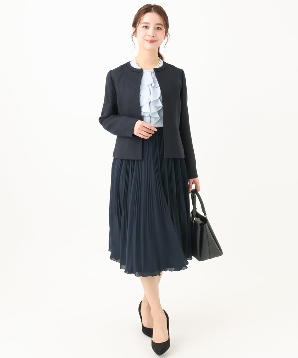 F1DDV91230 MK MICHEL KLEIN(小さいサイズ)(メゾン ドゥ サンク) 【小さいサイズ】ノーカラーラメツイードジャケット/洗える ネイビー