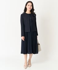 F1DDV91230 MK MICHEL KLEIN(小さいサイズ)(メゾン ドゥ サンク) 【小さいサイズ】ノーカラーラメツイードジャケット/洗える ネイビー
