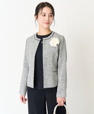 F1DDV91230 MK MICHEL KLEIN(小さいサイズ)(メゾン ドゥ サンク) 【小さいサイズ】ノーカラーラメツイードジャケット/洗える グレー