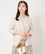 F1DFA30230 MK MICHEL KLEIN(小さいサイズ)(メゾン ドゥ サンク) 【小さいサイズ】リネンライク ダブルブレストジャケット/洗える グレージュ