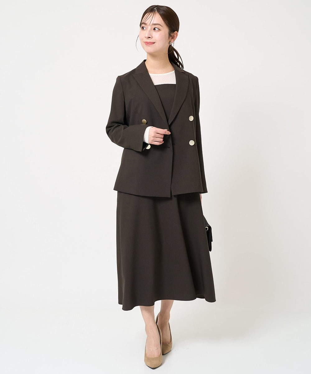 F1DFA30230 MK MICHEL KLEIN(小さいサイズ)(メゾン ドゥ サンク) 【小さいサイズ】リネンライク ダブルブレストジャケット/洗える グレージュ