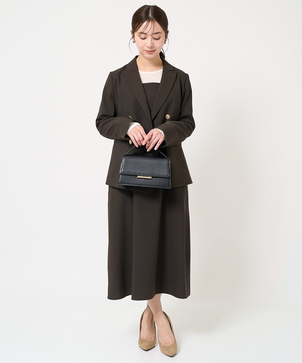 F1DFA30230 MK MICHEL KLEIN(小さいサイズ)(メゾン ドゥ サンク) 【小さいサイズ】リネンライク ダブルブレストジャケット/洗える グレージュ