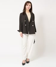 F1DFA30230 MK MICHEL KLEIN(小さいサイズ)(メゾン ドゥ サンク) 【小さいサイズ】リネンライク ダブルブレストジャケット/洗える グレージュ