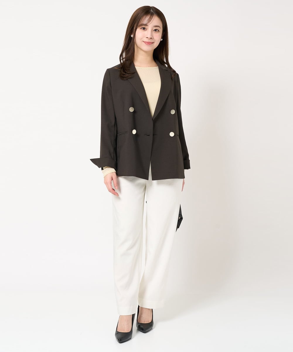 F1DFA30230 MK MICHEL KLEIN(小さいサイズ)(メゾン ドゥ サンク) 【小さいサイズ】リネンライク ダブルブレストジャケット/洗える グレージュ