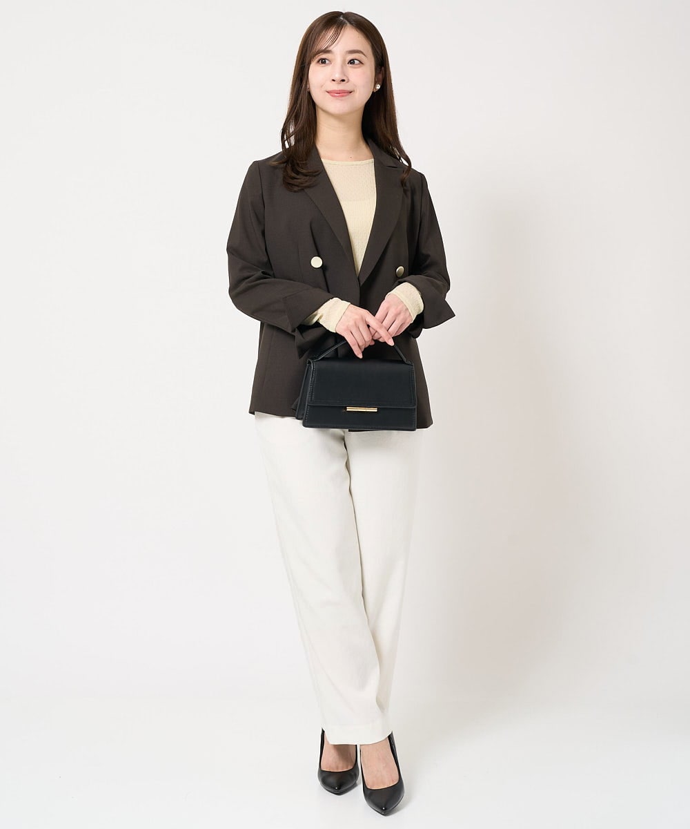 F1DFA30230 MK MICHEL KLEIN(小さいサイズ)(メゾン ドゥ サンク) 【小さいサイズ】リネンライク ダブルブレストジャケット/洗える グレージュ