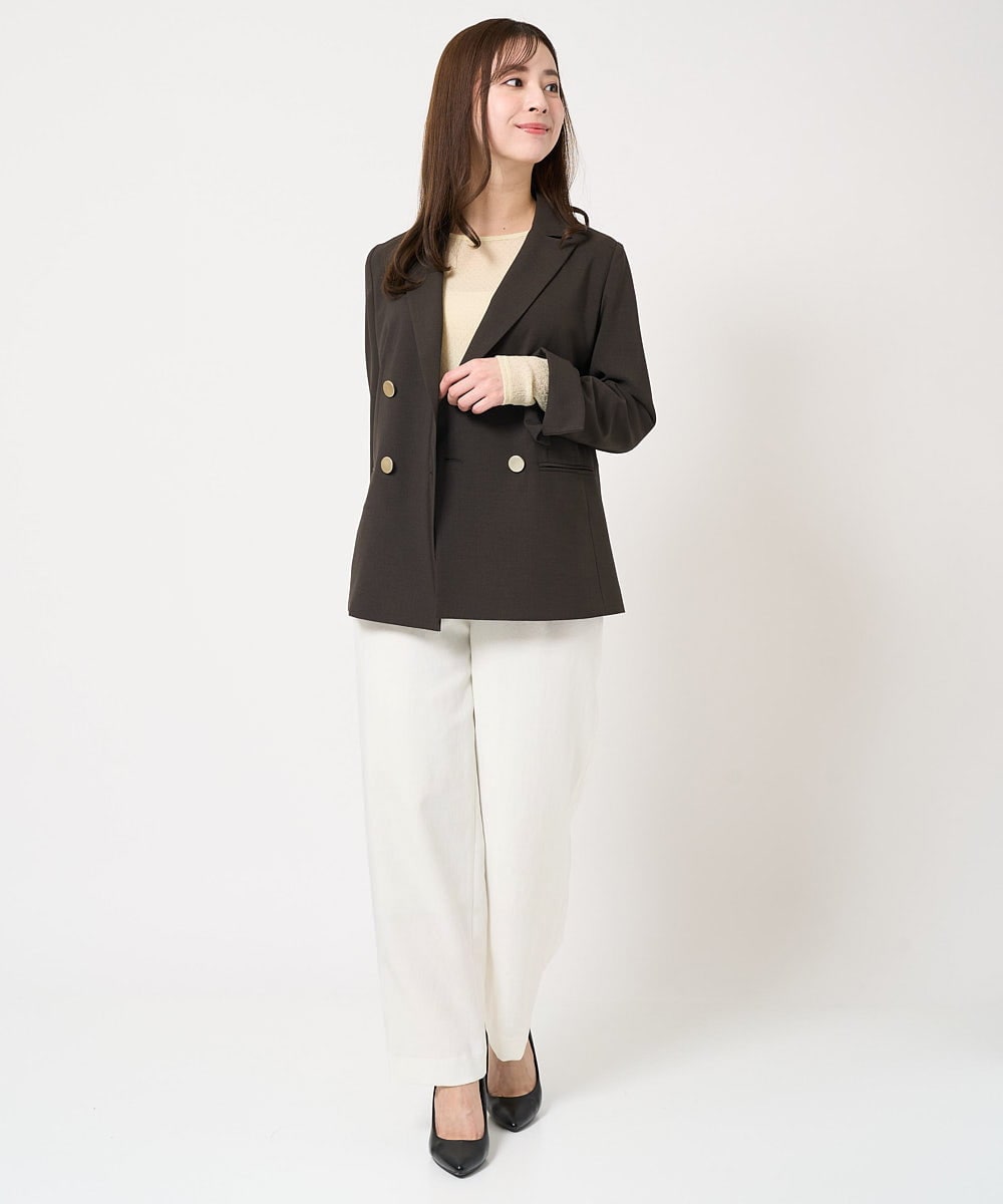 F1DFA30230 MK MICHEL KLEIN(小さいサイズ)(メゾン ドゥ サンク) 【小さいサイズ】リネンライク ダブルブレストジャケット/洗える グレージュ