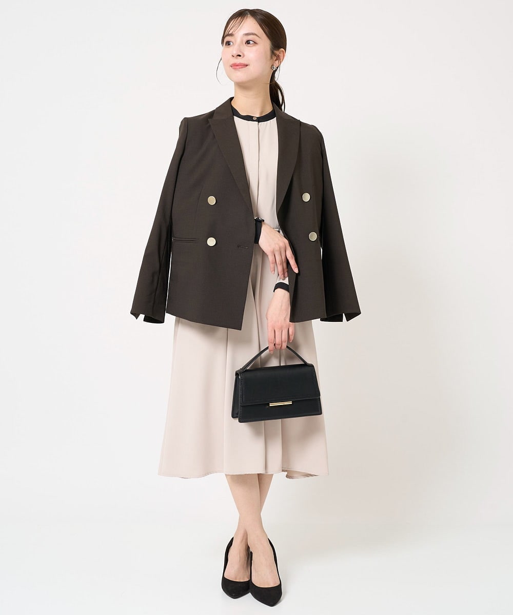F1DFA30230 MK MICHEL KLEIN(小さいサイズ)(メゾン ドゥ サンク) 【小さいサイズ】リネンライク ダブルブレストジャケット/洗える グレージュ
