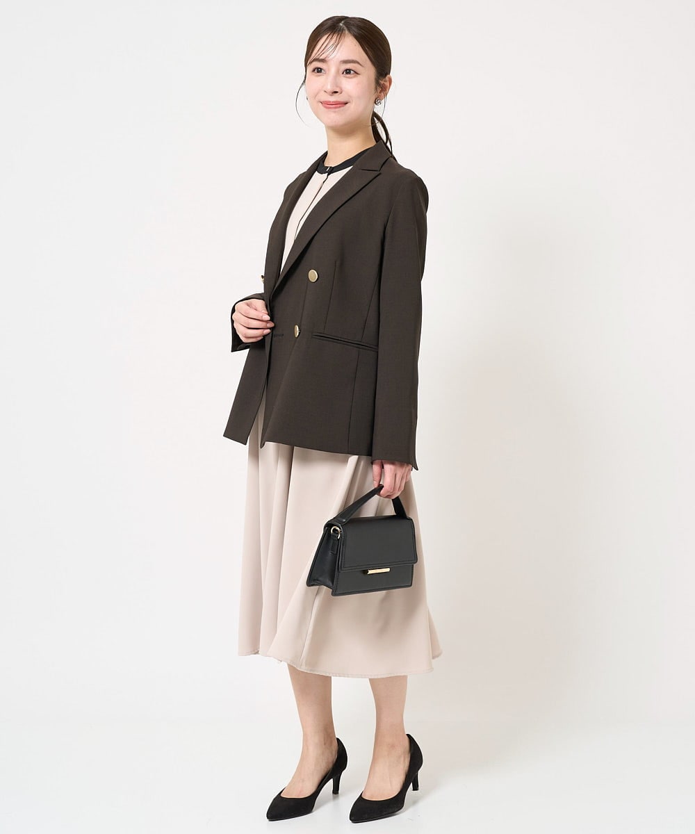 F1DFA30230 MK MICHEL KLEIN(小さいサイズ)(メゾン ドゥ サンク) 【小さいサイズ】リネンライク ダブルブレストジャケット/洗える グレージュ