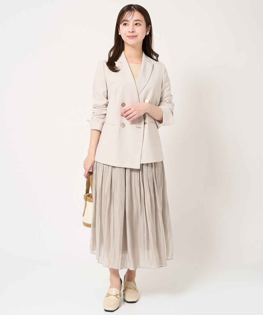 F1DFA30230 MK MICHEL KLEIN(小さいサイズ)(メゾン ドゥ サンク) 【小さいサイズ】リネンライク ダブルブレストジャケット/洗える グレージュ