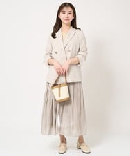 F1DFA30230 MK MICHEL KLEIN(小さいサイズ)(メゾン ドゥ サンク) 【小さいサイズ】リネンライク ダブルブレストジャケット/洗える グレージュ