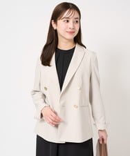 F1DFA30230 MK MICHEL KLEIN(小さいサイズ)(メゾン ドゥ サンク) 【小さいサイズ】リネンライク ダブルブレストジャケット/洗える グレージュ