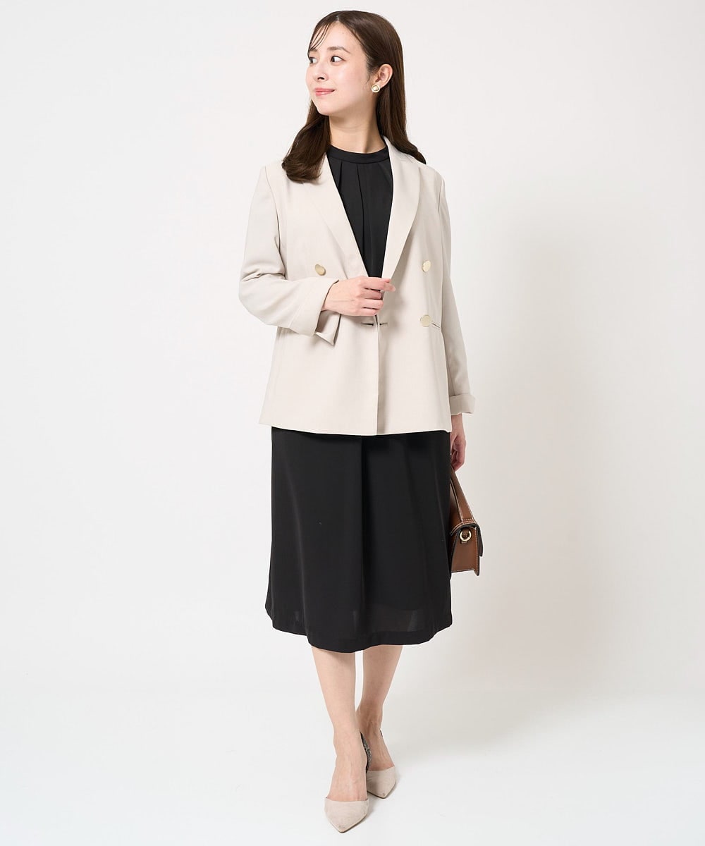 F1DFA30230 MK MICHEL KLEIN(小さいサイズ)(メゾン ドゥ サンク) 【小さいサイズ】リネンライク ダブルブレストジャケット/洗える グレージュ