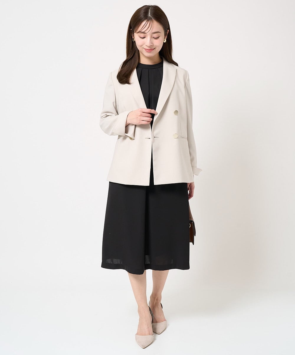 F1DFA30230 MK MICHEL KLEIN(小さいサイズ)(メゾン ドゥ サンク) 【小さいサイズ】リネンライク ダブルブレストジャケット/洗える グレージュ