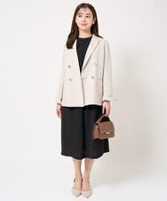 F1DFA30230 MK MICHEL KLEIN(小さいサイズ)(メゾン ドゥ サンク) 【小さいサイズ】リネンライク ダブルブレストジャケット/洗える グレージュ