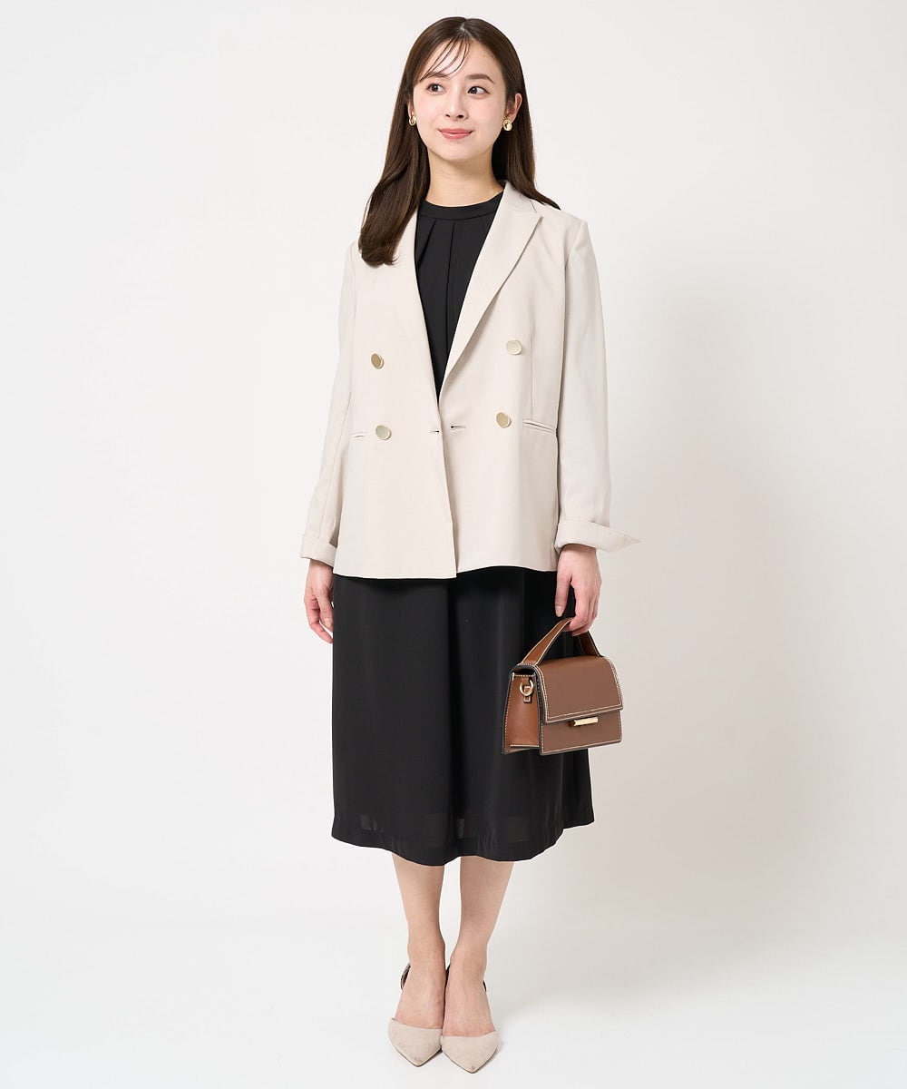 F1DFA30230 MK MICHEL KLEIN(小さいサイズ)(メゾン ドゥ サンク) 【小さいサイズ】リネンライク ダブルブレストジャケット/洗える グレージュ