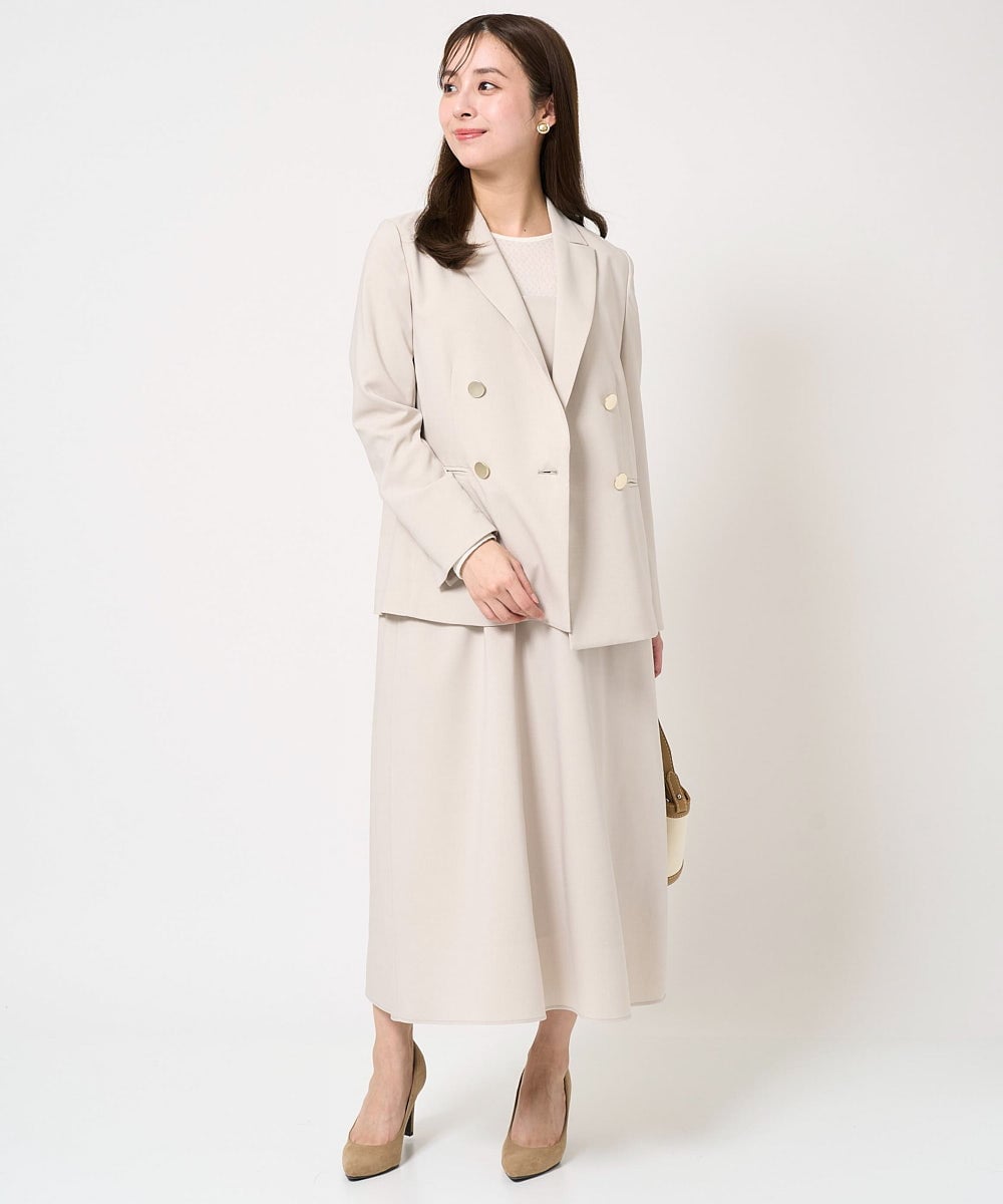 F1DFA30230 MK MICHEL KLEIN(小さいサイズ)(メゾン ドゥ サンク) 【小さいサイズ】リネンライク ダブルブレストジャケット/洗える グレージュ