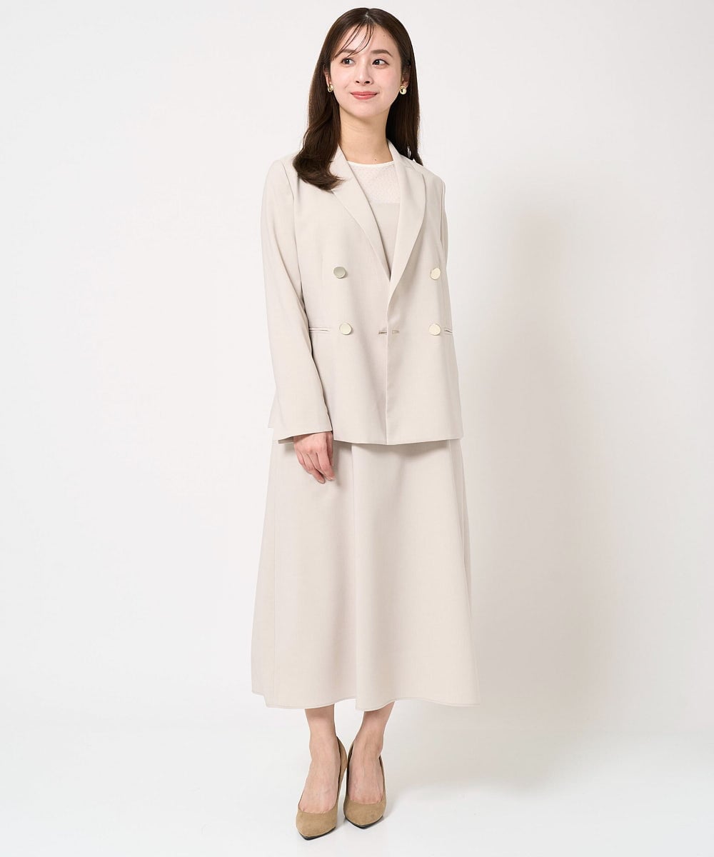 F1DFA30230 MK MICHEL KLEIN(小さいサイズ)(メゾン ドゥ サンク) 【小さいサイズ】リネンライク ダブルブレストジャケット/洗える グレージュ