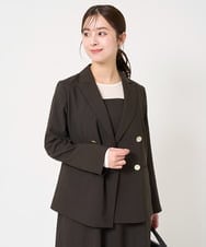 F1DFA30230 MK MICHEL KLEIN(小さいサイズ)(メゾン ドゥ サンク) 【小さいサイズ】リネンライク ダブルブレストジャケット/洗える グレージュ