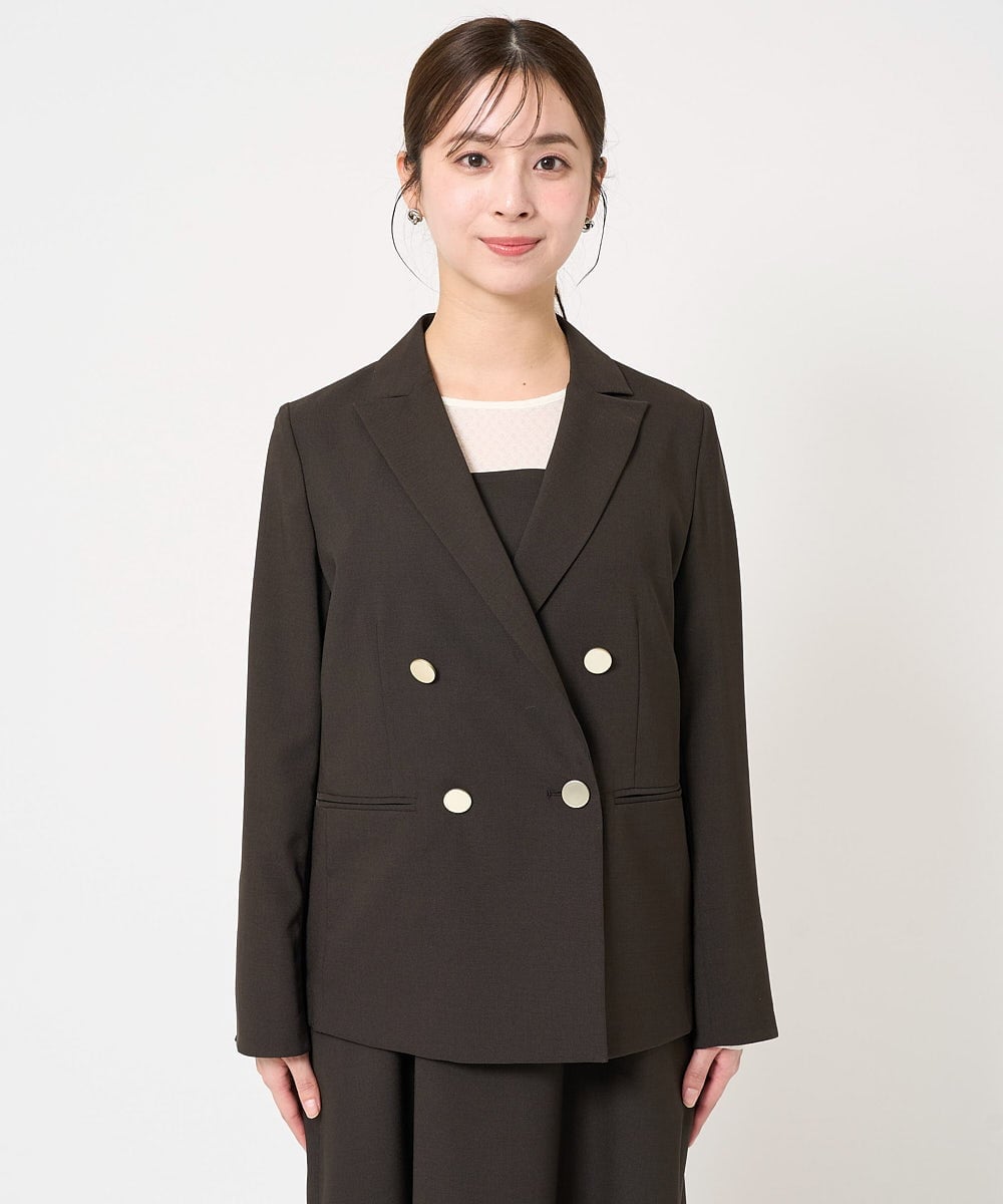 F1DFA30230 MK MICHEL KLEIN(小さいサイズ)(メゾン ドゥ サンク) 【小さいサイズ】リネンライク ダブルブレストジャケット/洗える グレージュ