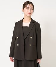 F1DFA30230 MK MICHEL KLEIN(小さいサイズ)(メゾン ドゥ サンク) 【小さいサイズ】リネンライク ダブルブレストジャケット/洗える チャコール