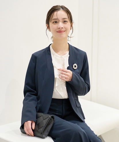 F1DFD10230 MK MICHEL KLEIN(小さいサイズ) 【小さいサイズ】ダブルクロス カラーレスジャケット/セットアップ対応/洗える