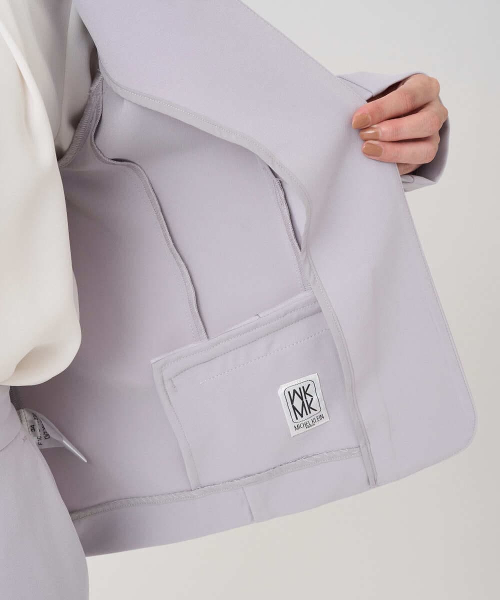 F1DFD10230 MK MICHEL KLEIN(小さいサイズ)(メゾン ドゥ サンク) 【小さいサイズ】ダブルクロス カラーレスジャケット/セットアップ対応/洗える グレイッシュラベンダー