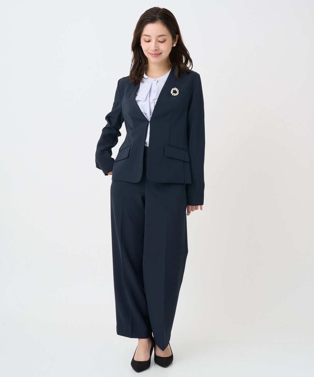 F1DFD10230 MK MICHEL KLEIN(小さいサイズ)(メゾン ドゥ サンク) 【小さいサイズ】ダブルクロス カラーレスジャケット/セットアップ対応/洗える グレイッシュラベンダー