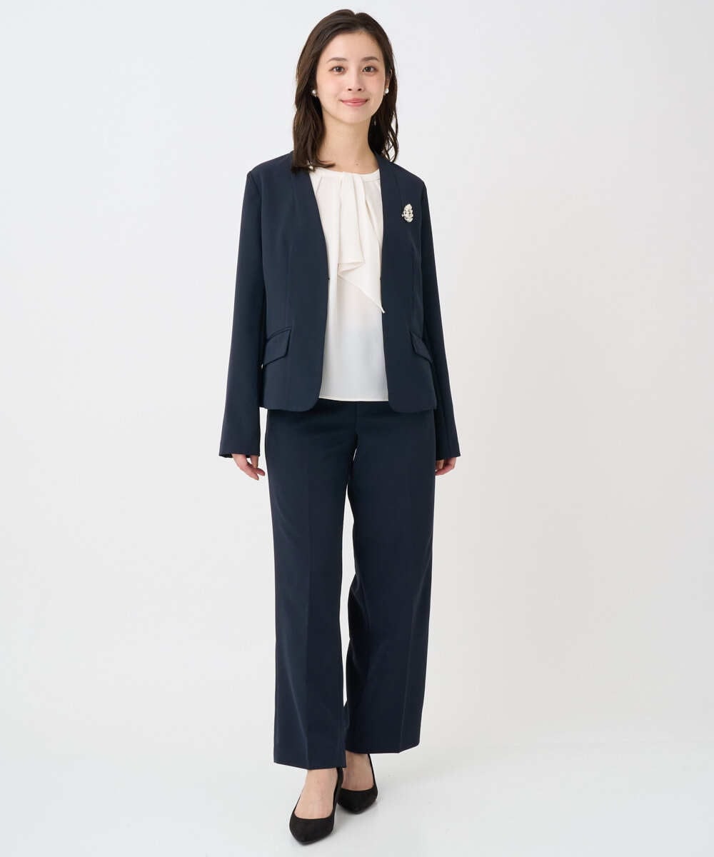 F1DFD10230 MK MICHEL KLEIN(小さいサイズ)(メゾン ドゥ サンク) 【小さいサイズ】ダブルクロス カラーレスジャケット/セットアップ対応/洗える グレイッシュラベンダー