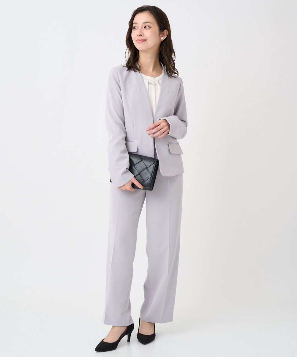 F1DFD10230 MK MICHEL KLEIN(小さいサイズ)(メゾン ドゥ サンク) 【小さいサイズ】ダブルクロス カラーレスジャケット/セットアップ対応/洗える グレイッシュラベンダー