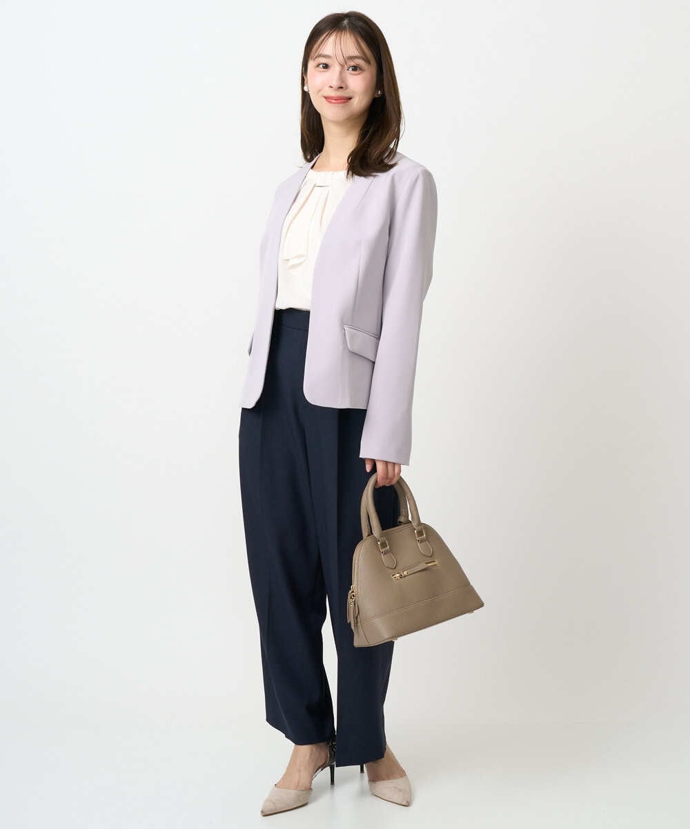 F1DFD10230 MK MICHEL KLEIN(小さいサイズ)(メゾン ドゥ サンク) 【小さいサイズ】ダブルクロス カラーレスジャケット/セットアップ対応/洗える グレイッシュラベンダー