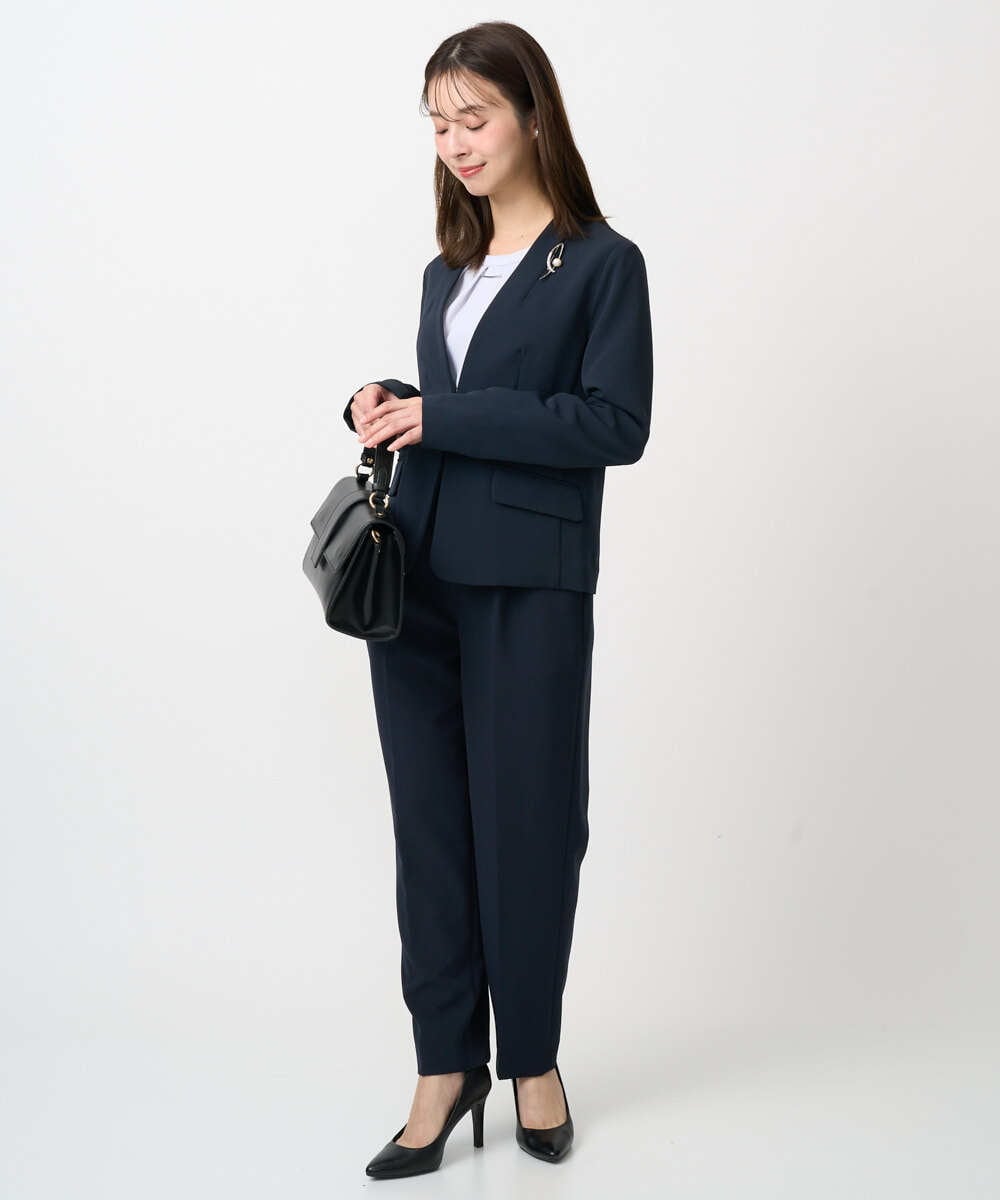 F1DFD10230 MK MICHEL KLEIN(小さいサイズ)(メゾン ドゥ サンク) 【小さいサイズ】ダブルクロス カラーレスジャケット/セットアップ対応/洗える グレイッシュラベンダー