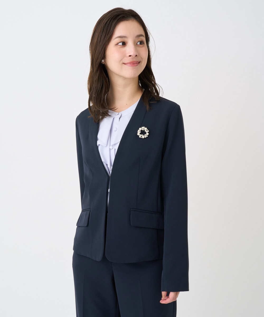 F1DFD10230 MK MICHEL KLEIN(小さいサイズ)(メゾン ドゥ サンク) 【小さいサイズ】ダブルクロス カラーレスジャケット/セットアップ対応/洗える グレイッシュラベンダー