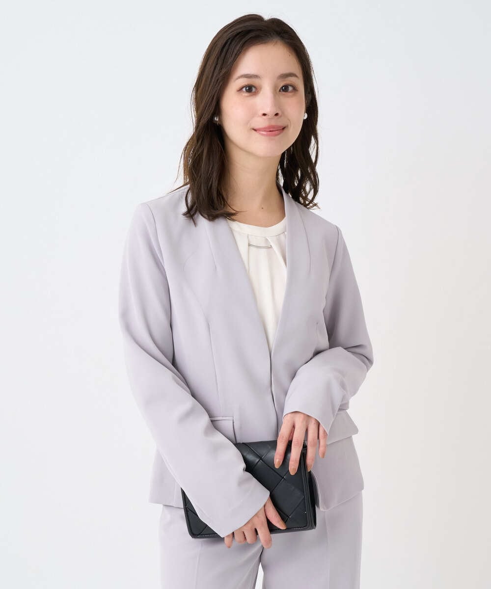 F1DFD10230 MK MICHEL KLEIN(小さいサイズ)(メゾン ドゥ サンク) 【小さいサイズ】ダブルクロス カラーレスジャケット/セットアップ対応/洗える グレイッシュラベンダー