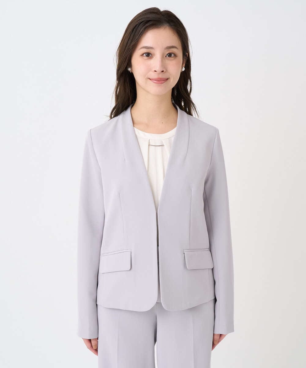 F1DFD10230 MK MICHEL KLEIN(小さいサイズ)(メゾン ドゥ サンク) 【小さいサイズ】ダブルクロス カラーレスジャケット/セットアップ対応/洗える グレイッシュラベンダー