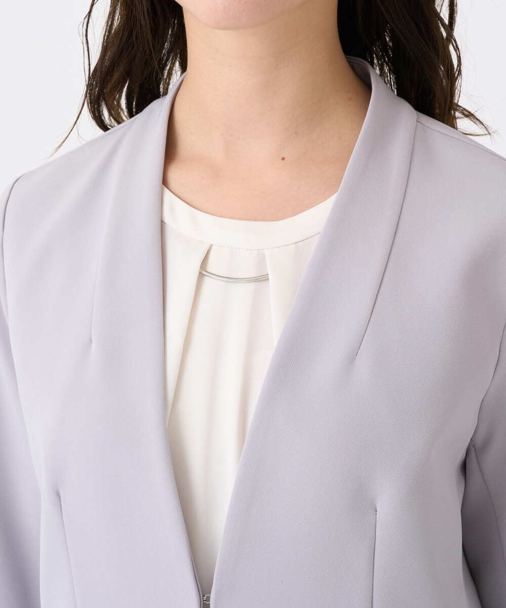 F1DFD10230 MK MICHEL KLEIN(小さいサイズ)(メゾン ドゥ サンク) 【小さいサイズ】ダブルクロス カラーレスジャケット/セットアップ対応/洗える グレイッシュラベンダー