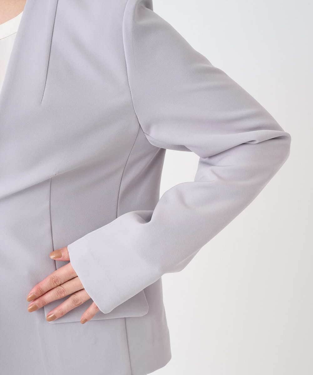 F1DFD10230 MK MICHEL KLEIN(小さいサイズ)(メゾン ドゥ サンク) 【小さいサイズ】ダブルクロス カラーレスジャケット/セットアップ対応/洗える グレイッシュラベンダー