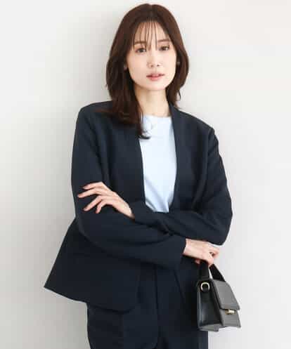 F1DFD10230  【小さいサイズ】ダブルクロス カラーレスジャケット/セットアップ対応/洗える