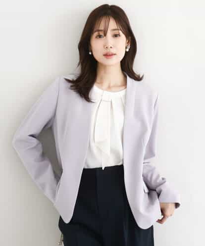 F1DFD10230 MK MICHEL KLEIN(小さいサイズ) 【小さいサイズ】ダブルクロス カラーレスジャケット/セットアップ対応/洗える