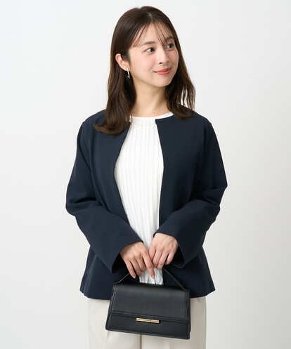 F1DFD11230 MK MICHEL KLEIN(小さいサイズ) 【小さいサイズ】ダブルクロス テントラインノーカラージャケット/セットアップ対応/防シワ/ストレッチ/洗える