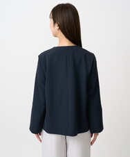 F1DFD11230 MK MICHEL KLEIN(小さいサイズ)(メゾン ドゥ サンク) 【小さいサイズ】ダブルクロス テントラインノーカラージャケット/セットアップ対応/防シワ/ストレッチ/洗える ネイビー