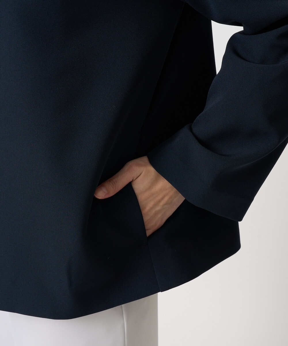 F1DFD11230 MK MICHEL KLEIN(小さいサイズ)(メゾン ドゥ サンク) 【小さいサイズ】ダブルクロス テントラインノーカラージャケット/セットアップ対応/防シワ/ストレッチ/洗える ネイビー