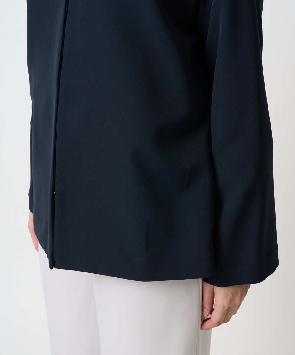 F1DFD11230 MK MICHEL KLEIN(小さいサイズ)(メゾン ドゥ サンク) 【小さいサイズ】ダブルクロス テントラインノーカラージャケット/セットアップ対応/防シワ/ストレッチ/洗える ネイビー