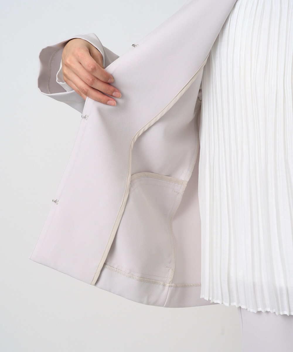 F1DFD11230 MK MICHEL KLEIN(小さいサイズ)(メゾン ドゥ サンク) 【小さいサイズ】ダブルクロス テントラインノーカラージャケット/セットアップ対応/防シワ/ストレッチ/洗える ネイビー