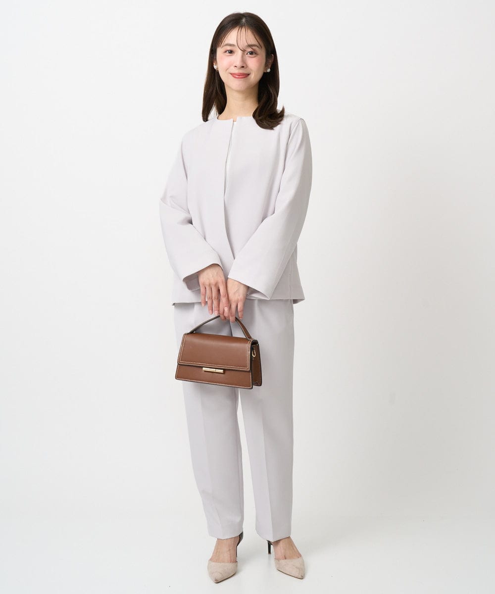 F1DFD11230 MK MICHEL KLEIN(小さいサイズ)(メゾン ドゥ サンク) 【小さいサイズ】ダブルクロス テントラインノーカラージャケット/セットアップ対応/防シワ/ストレッチ/洗える ネイビー